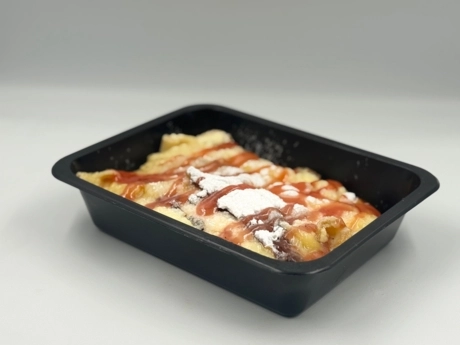 Zapekané palacinky (tvarohovo-vanilkový puding), jahodová poleva