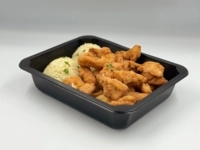 Vyprážané kuracie nugety, dusená ryža, krokety, chilli omáčka