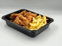Vyprážané kuracie nugety, hranolky, syrová omáčka s baconom (zvľášť)
