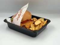 Chrumkavý kurací hamburger s majonézou, americké zemiaky s korením